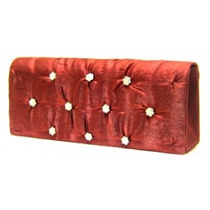 Evening Bag - 12 PCS - Satin Embellished w/ Flower Rhinestones - Burgundy - BG-38044BUR